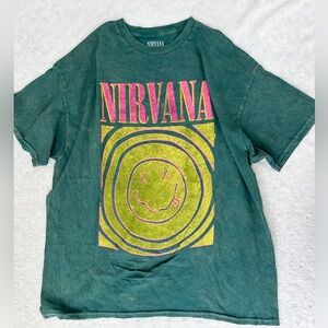 NWOT- NIRVANA Smiley Face Vintage Wash Graphic Band Tee Unisex